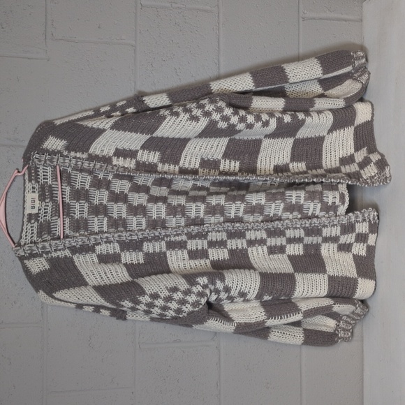 Bibi Checkered Sweater Cardigan (Mocha Brown Combo), Large, EUC - Picture 2 of 8